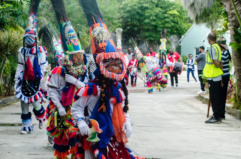 The colours and drums of the Gombeys make then something special. We found this troupe on the outskirts of Southlands Park near Warwick Bermuda as they danced their way around the island on New Year's Day.