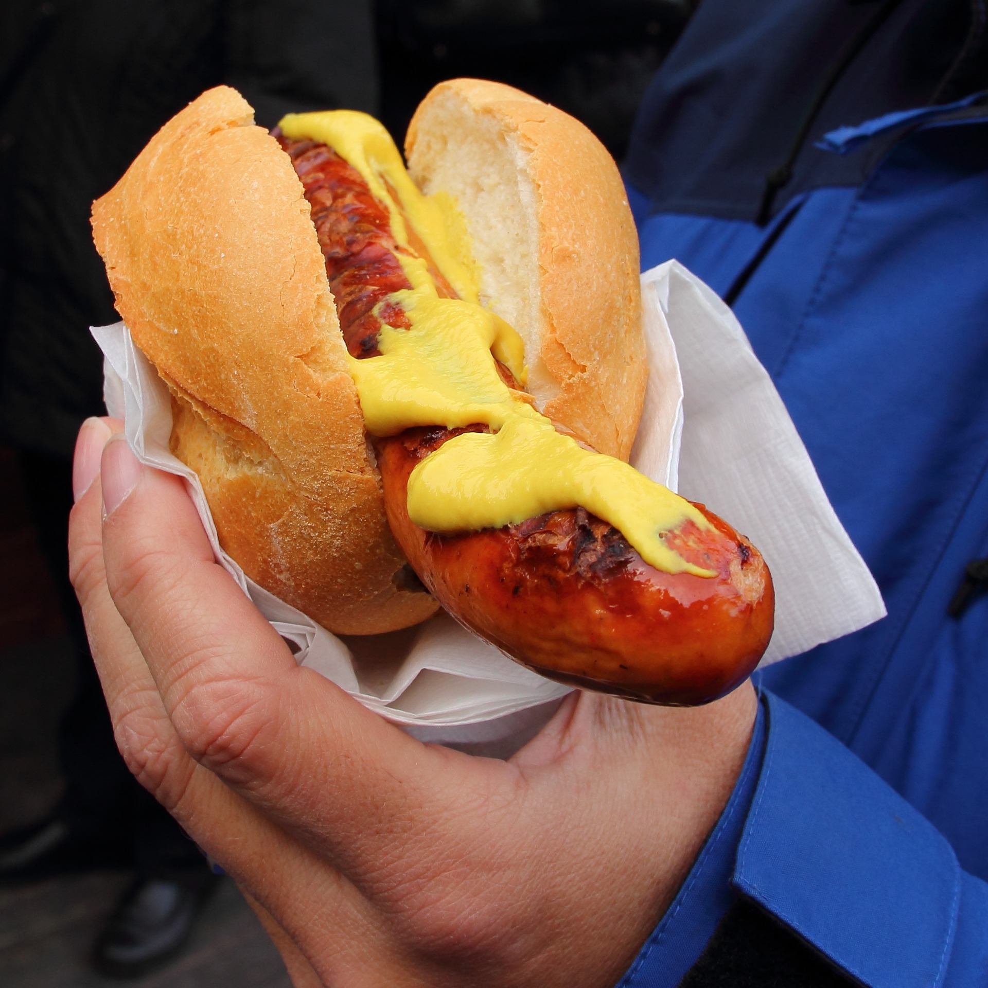 Grilled Bratwurst sausage served as a popular Carnival street food in Germany