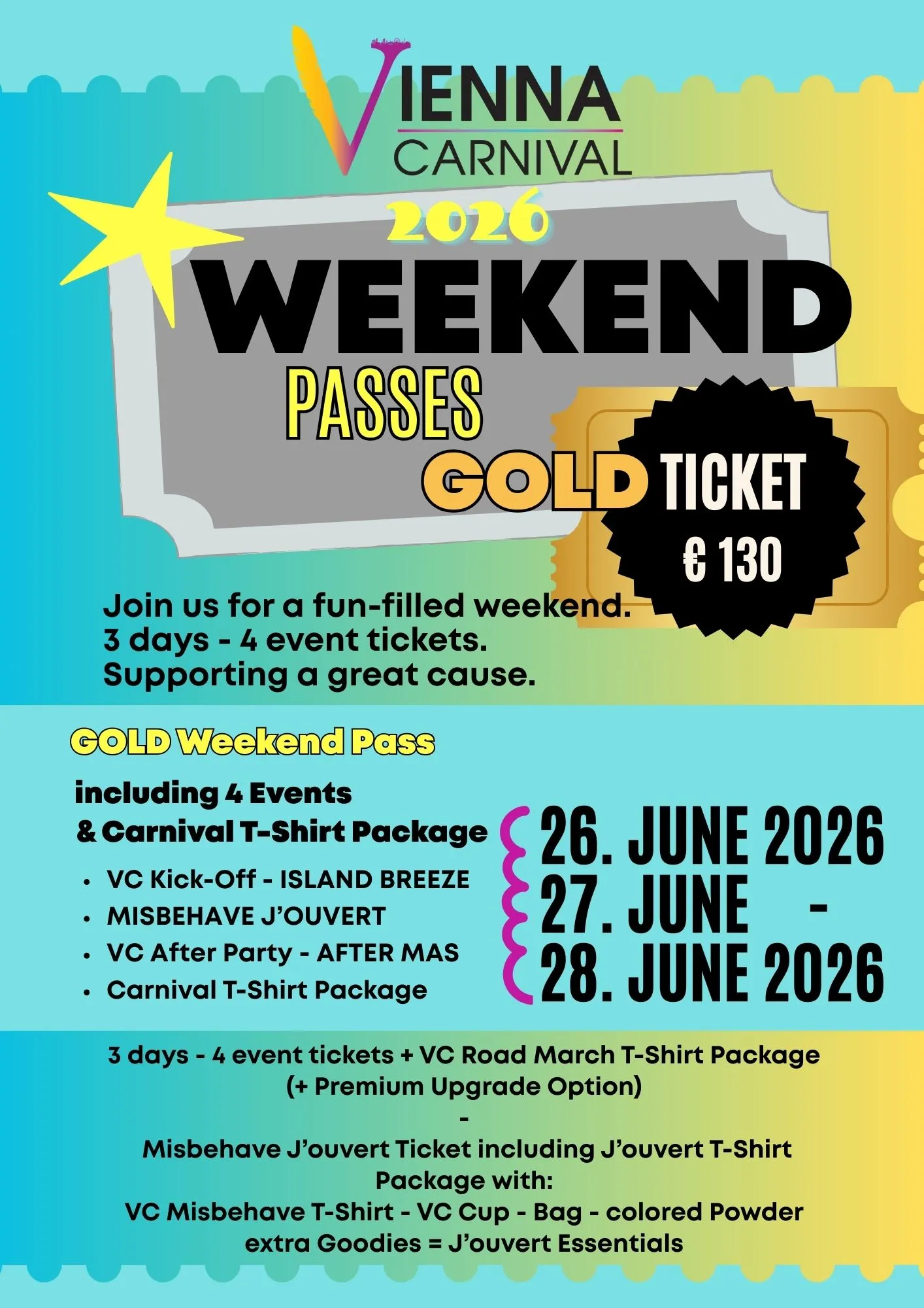 Vienna Carnival 2026 Gold Weekend Pass – includes premium event access, parade participation, and exclusive Carnival in Austria experiences.