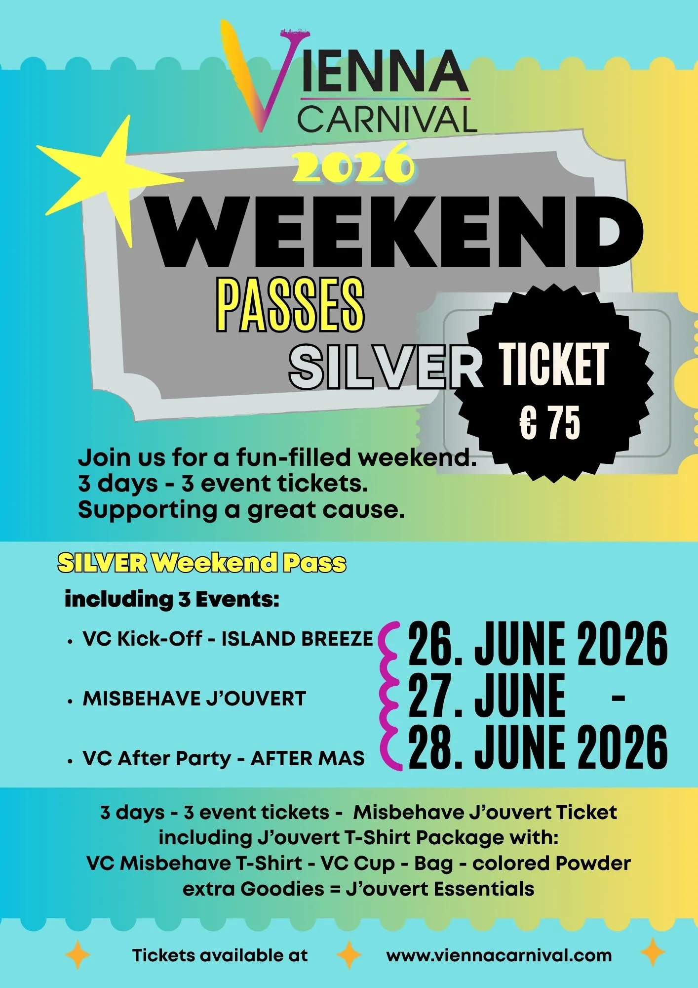 Vienna Carnival 2026 Silver Weekend Pass – entry to main events and parties during Carnival in Austria from June 26–28.