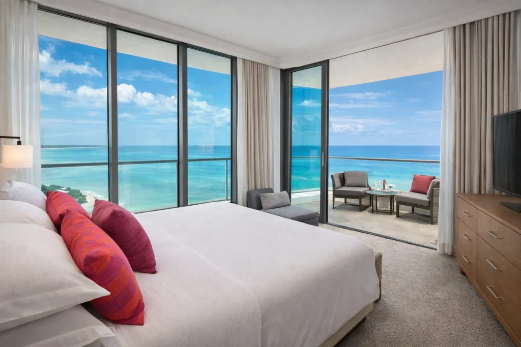 Oceanview guest room at Kimpton Seafire Resort + Spa on Seven Mile Beach during Cayman Carnival