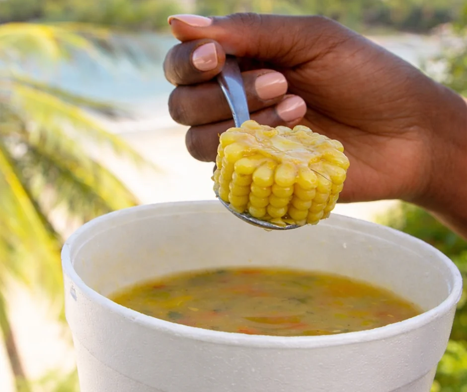Traditional Caribbean corn soup served during carnival celebrations, a staple food often mentioned in carnival terms and festival culture.