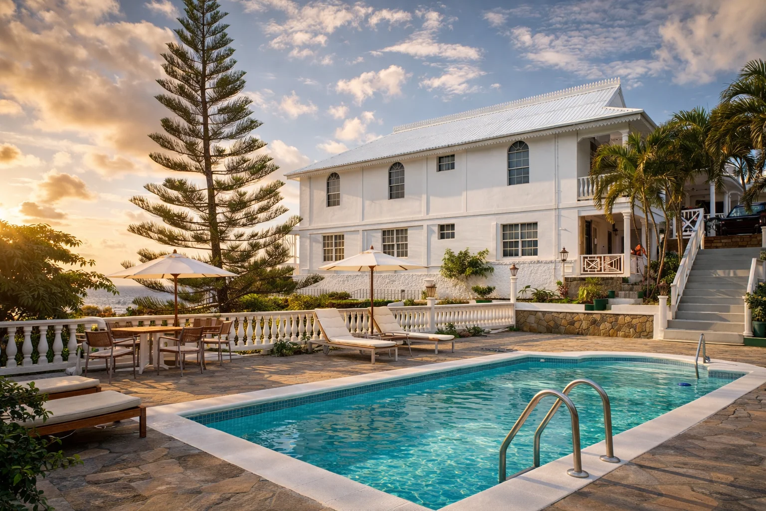 Grenadine House Hotel spacious room with tropical decor, balcony access, and natural light at VincyMas Hotels in St. Vincent.