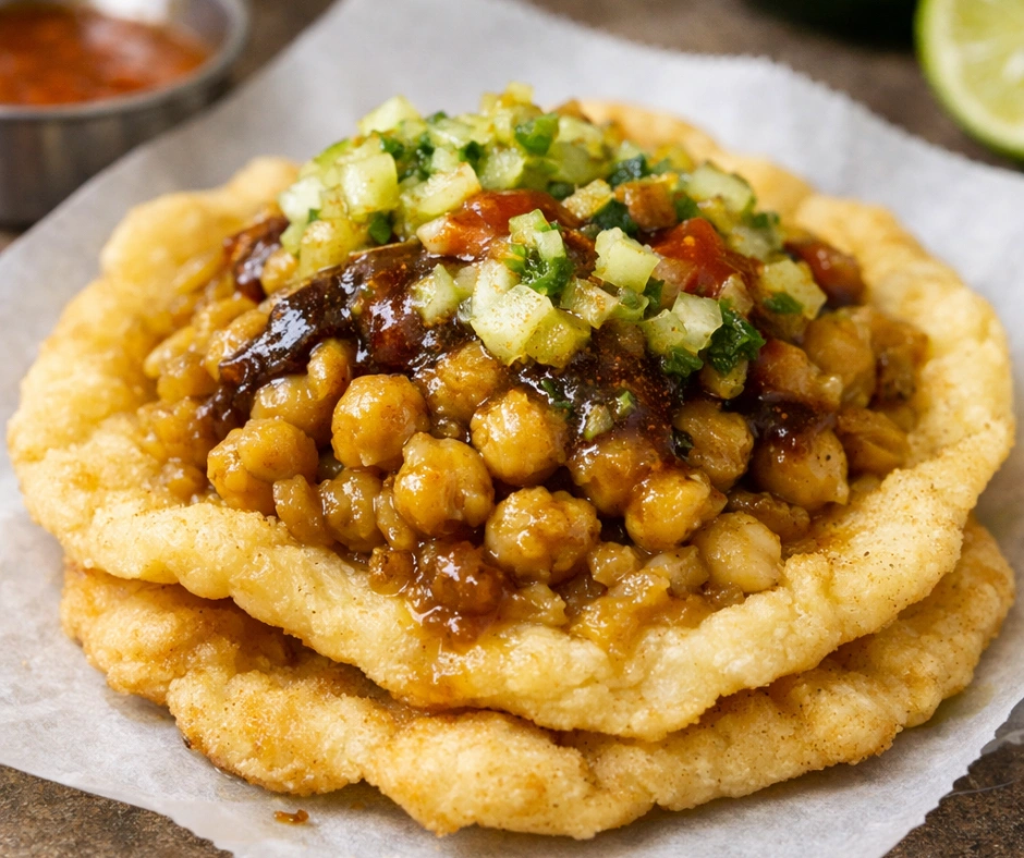Trinidad doubles with curried chickpeas and chutney