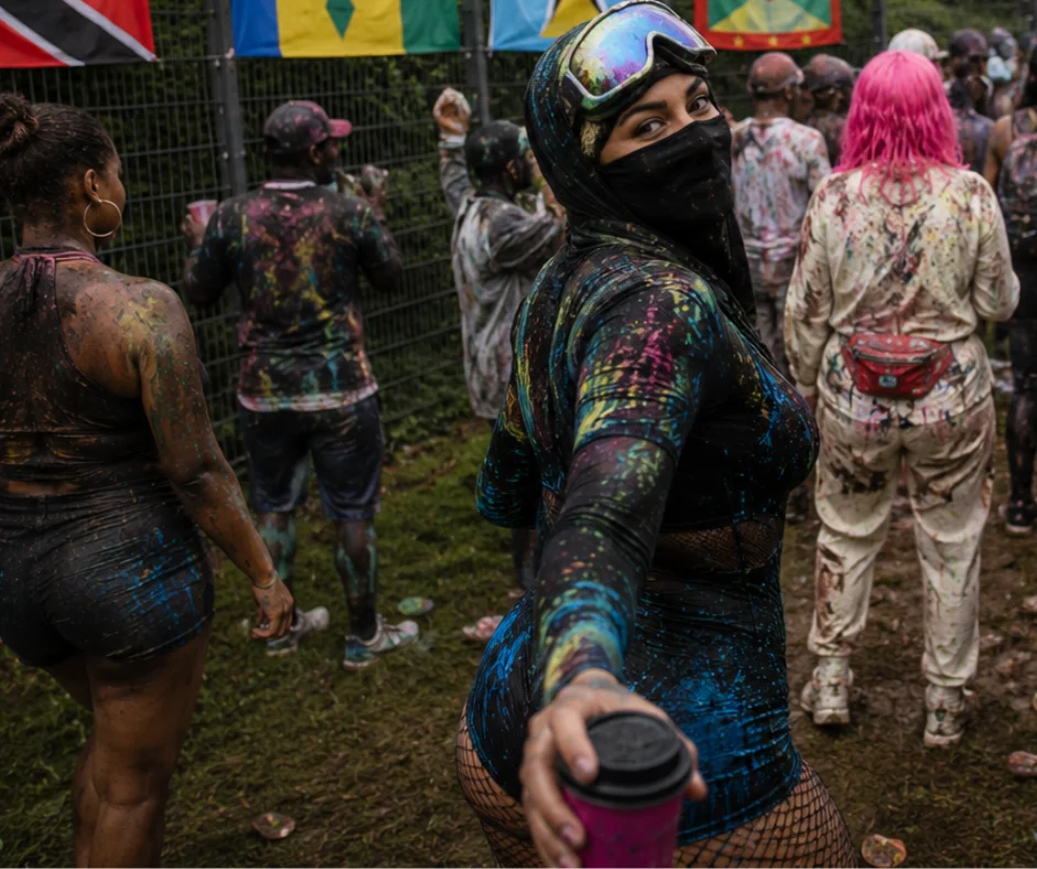 Revellers covered in paint and powder at Munich Carnival 2026 first ever J'ouvert