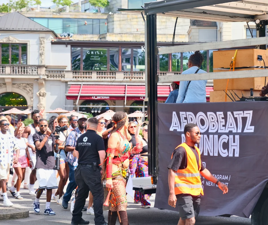 Afrobeatz Munich truck and crowd at Munich Carnival 2026 road march