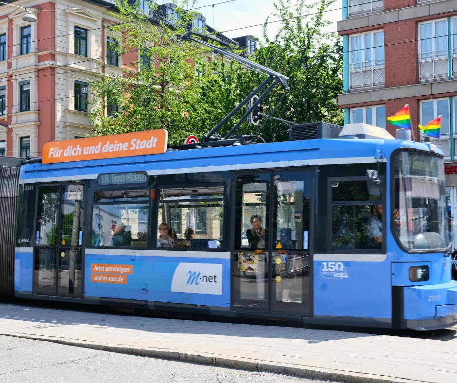 Munich city tram on the street near Hampton by Hilton Munich City West