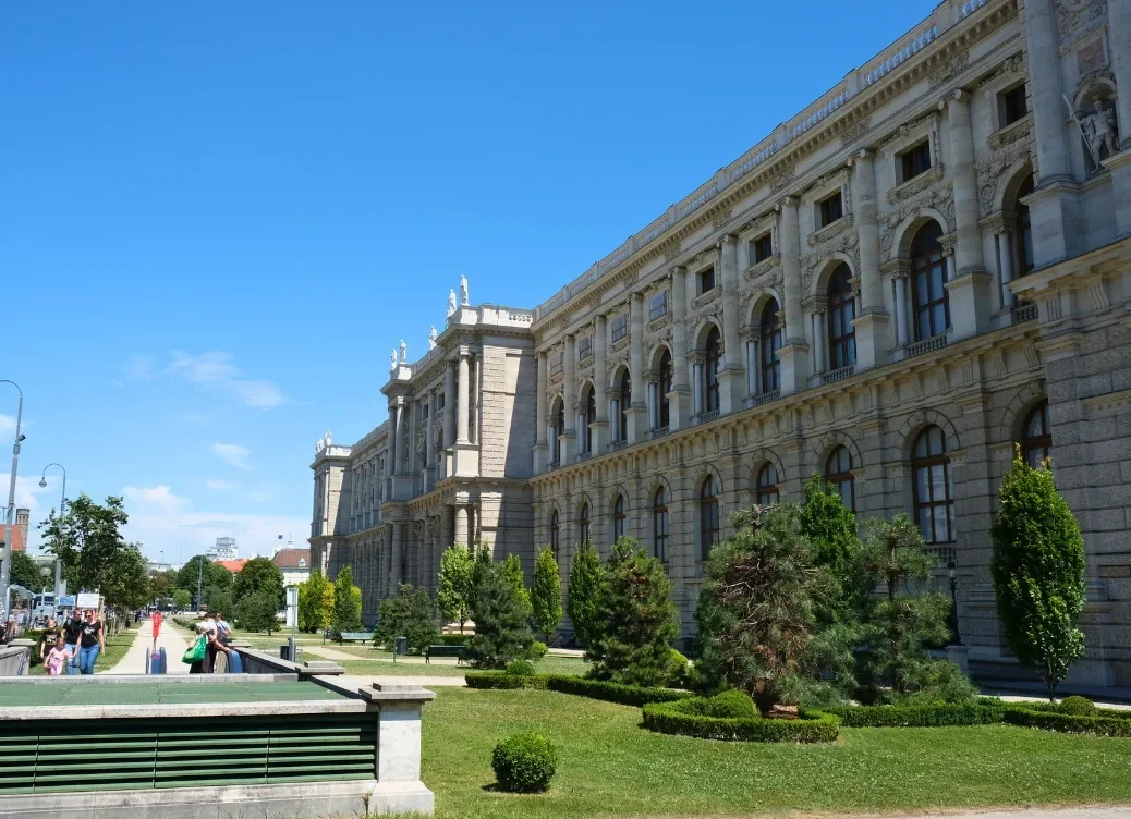 Grand neoclassical building along the Ringstrasse in Vienna Austria on a sunny day