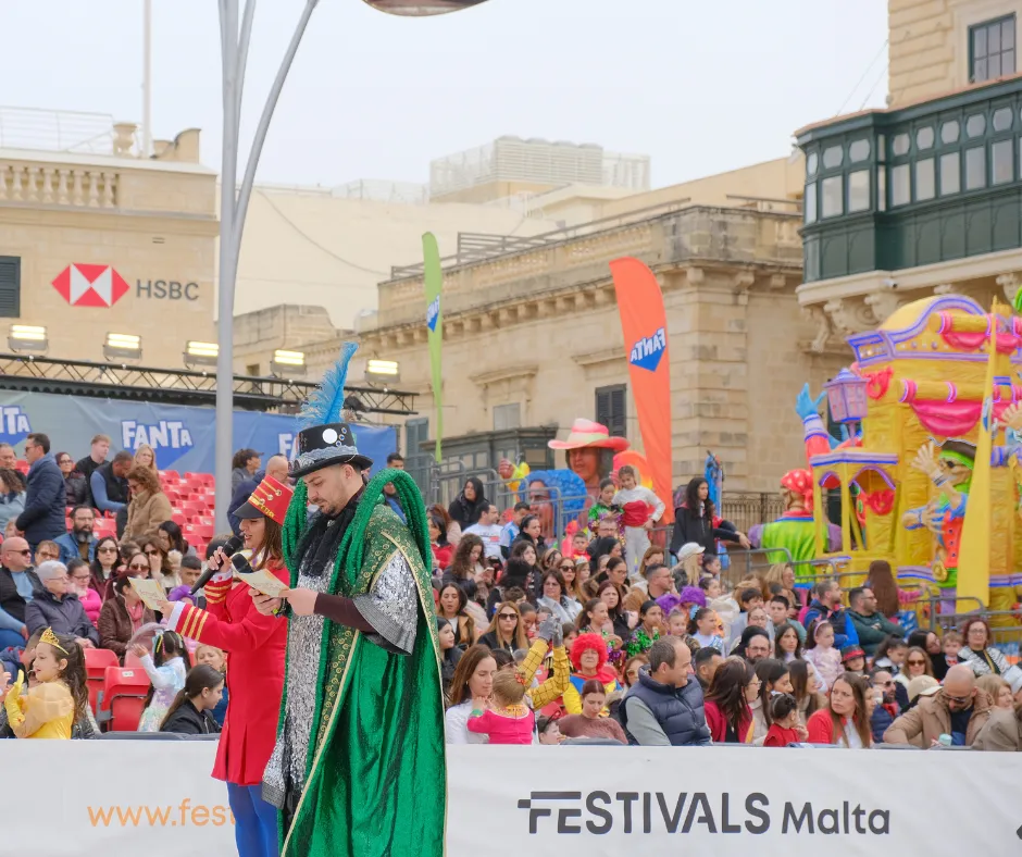 King Carnival on the Festivals Malta stage in front of the crowd at Malta Carnival