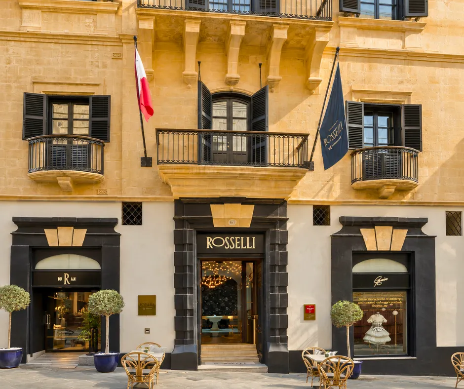 Entrance to Rosselli AX Privilege on Merchant Street, one of the splurge hotels for Malta Carnival
