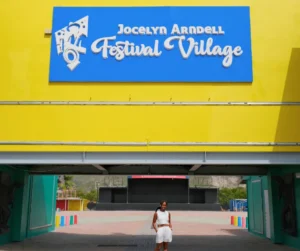 Outside entrance of the Jocelyn Arndell Festival Village in Philipsburg, the main festival venue for SXM Carnival events