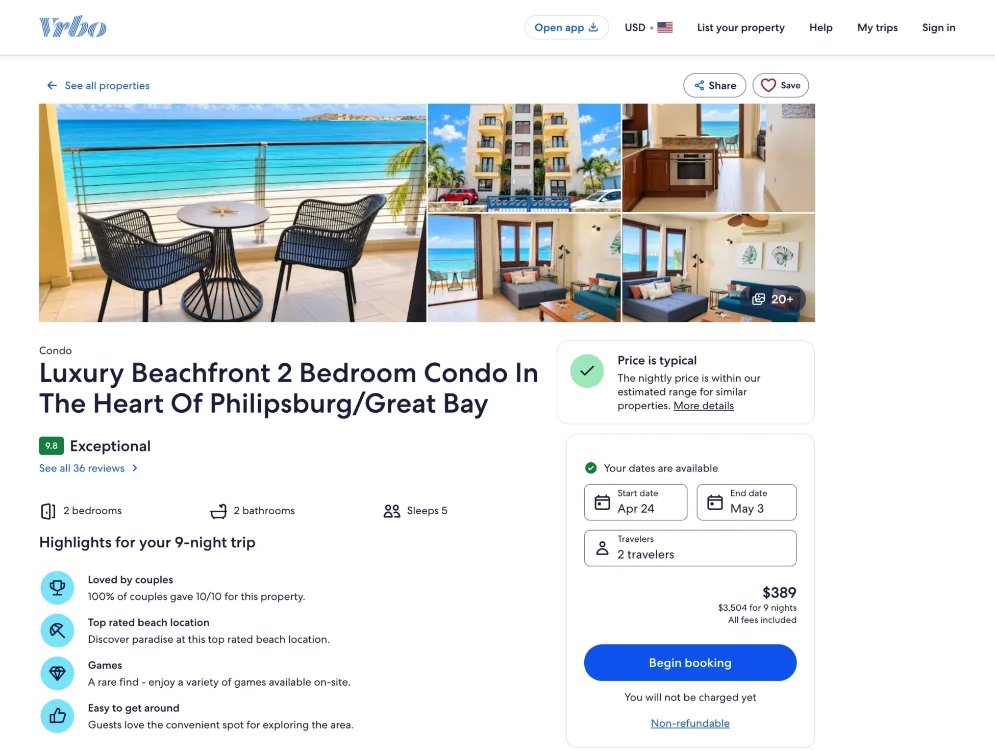 Luxury two-bedroom beachfront condo in the heart of Philipsburg and Great Bay, an accommodation option for where to stay for SXM Carnival